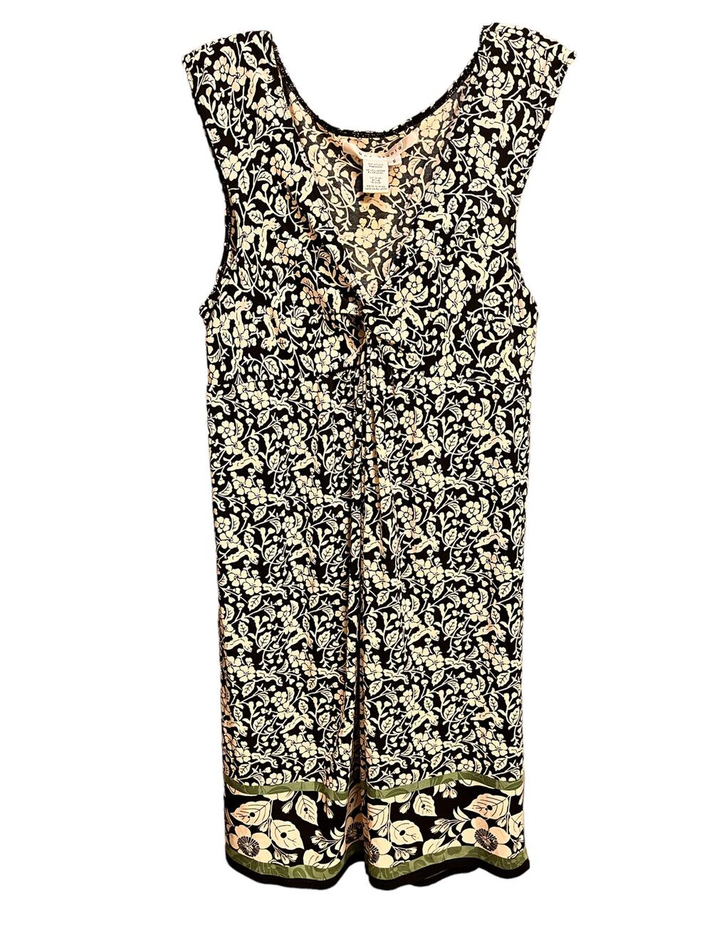 Max Studio Floral Sleeveless V Neck Dress Small Black Green